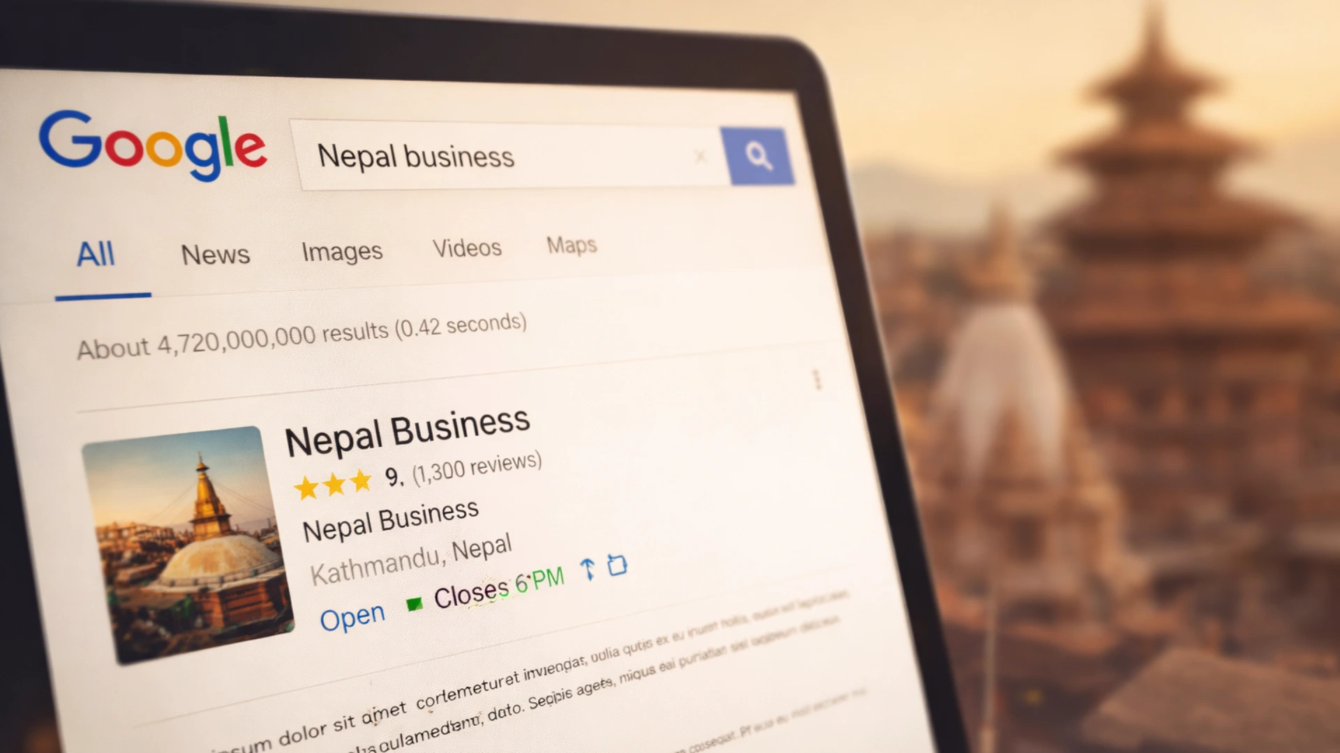 Nepal business website ranking number one on Google search results