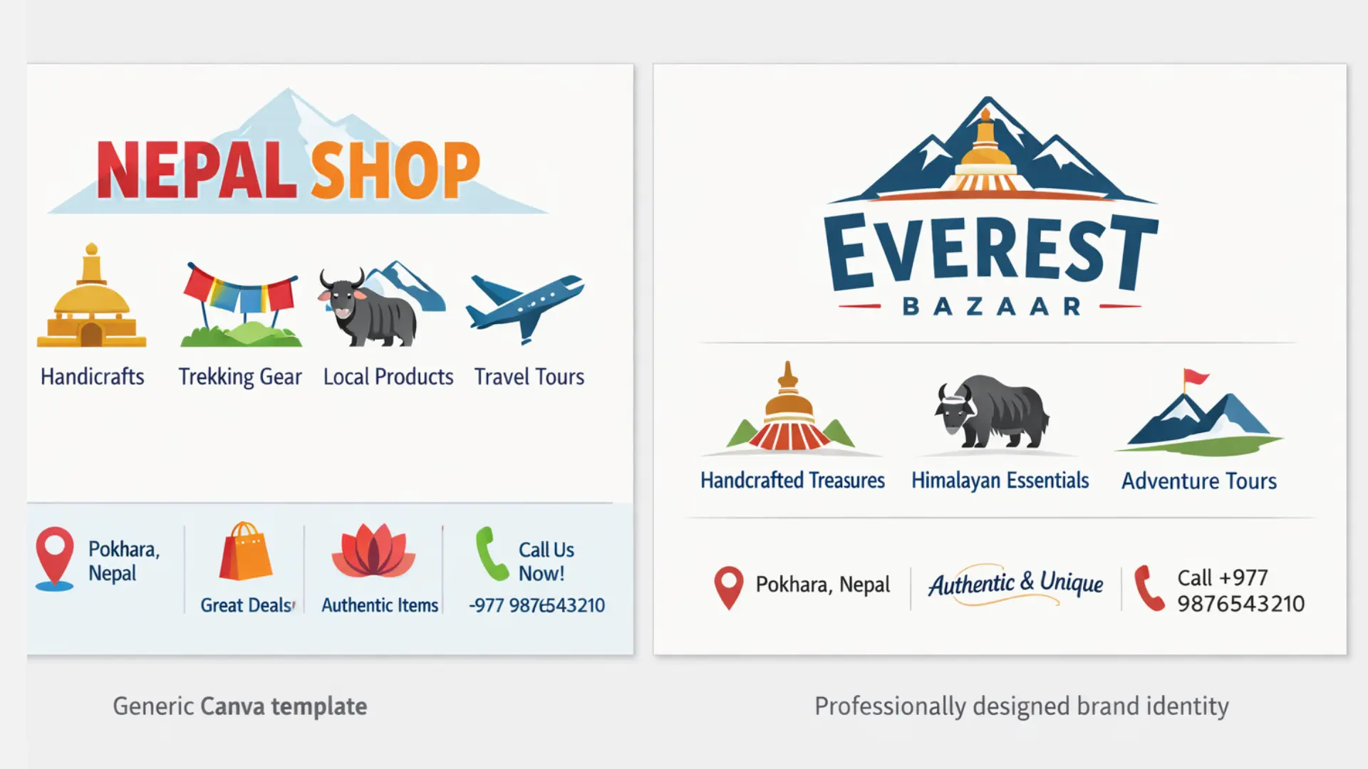Canva template vs professional graphic design comparison for Nepal business branding